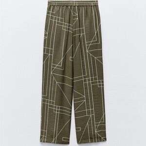 Zara Geometric Print Wide Leg Pants - Khaki Small